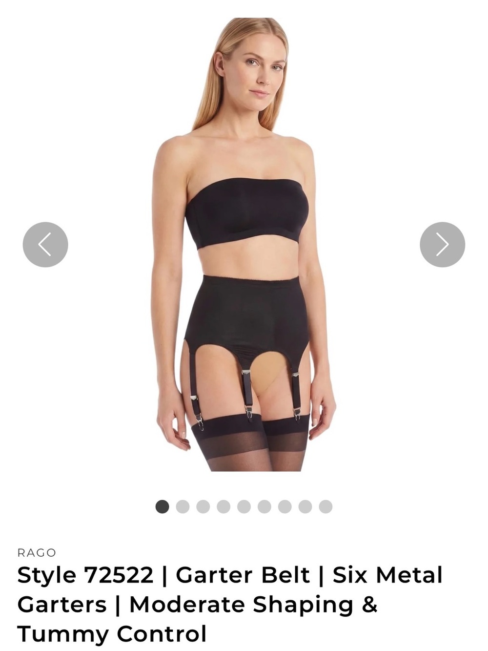 Rago Black High-Waist Six-Garter Belt with Tummy Control